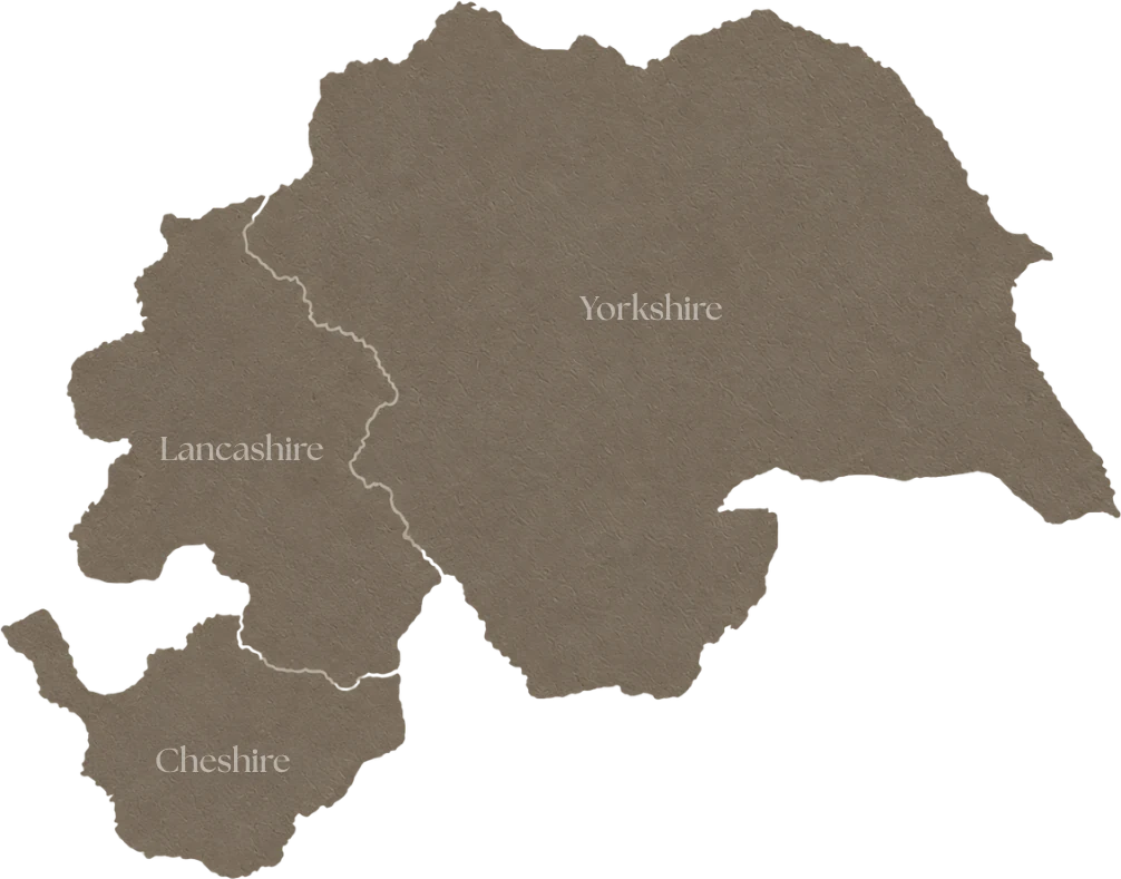 Map of the three counties we cover: Yorkshire, Lancashire and Cheshire
