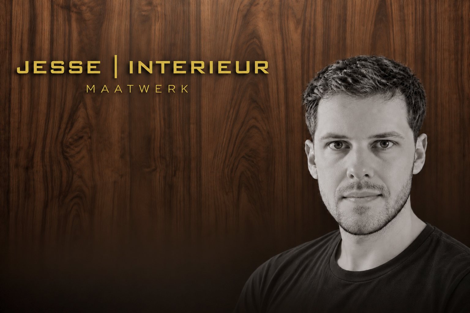 Jesse Interieur Maatwerk: the studio's founder against a walnut panel