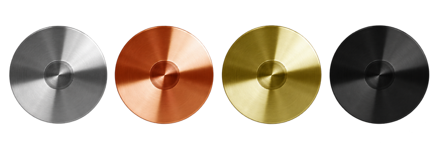 Brushed steel, copper, brass and black