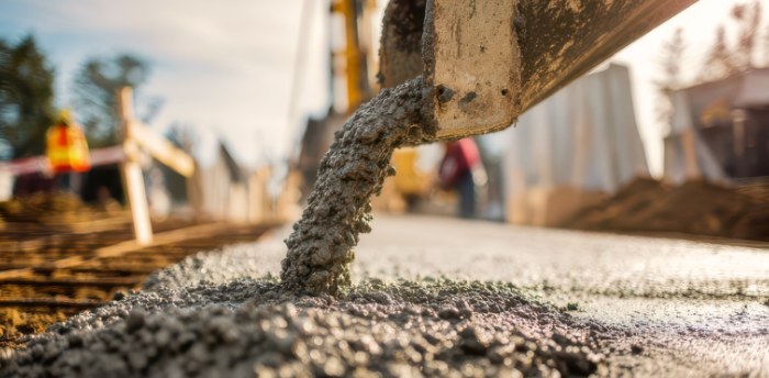 Concrete being poured for a new slab on a building site